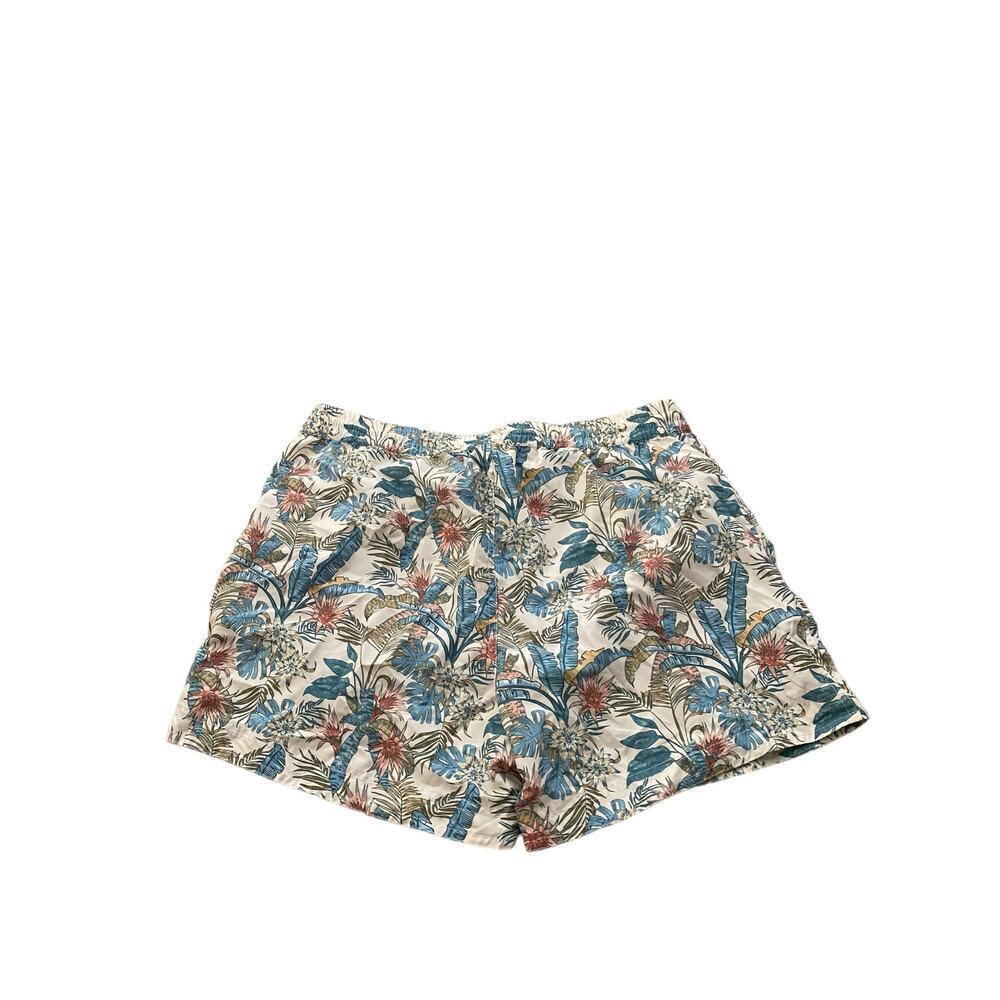 South Beach Cream Tropical Floral Drawstring Swim Trunks Size Large